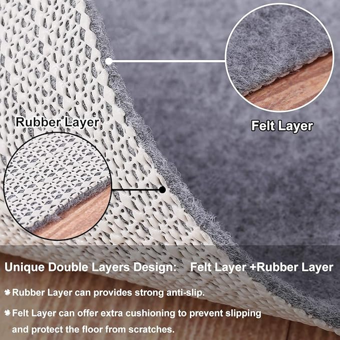 Non Slip Rug Pad Grippers - Round 6x6, 1/8" Thick, (Felt + Rubber) Double Layers Area Carpet Mat Tap, Provides Protection and Cushioning for Hardwood or Tile Floors