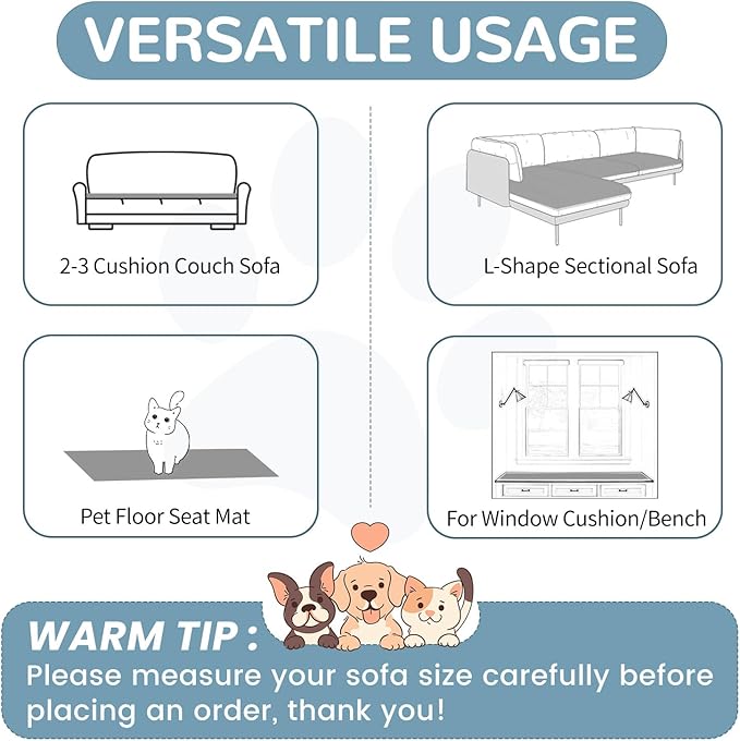 OTOB Couch Covers for Dogs Washable, Non Slip Plush Sofa Cover Kids Pet Friendly Furniture Protector, All Seasons Soft Cozy Fuzzy Sofa Slipcovers Dog Bed Mats (Gray, 31.5" x 63.0'')