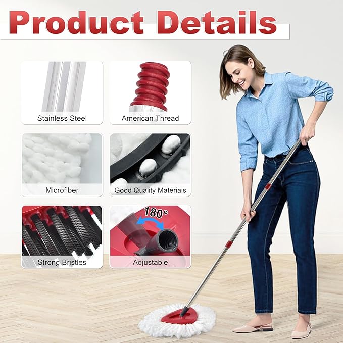 Mop Heads Replacement for Ocedar, Mop Replace Head for Ocedar EasyWring 1 Tank, Microfiber Spin Mop Refills, Include 3 Spin Mop Replacement Head Deep Cleaning Machine Washable with 2 Scrubber Mop Head