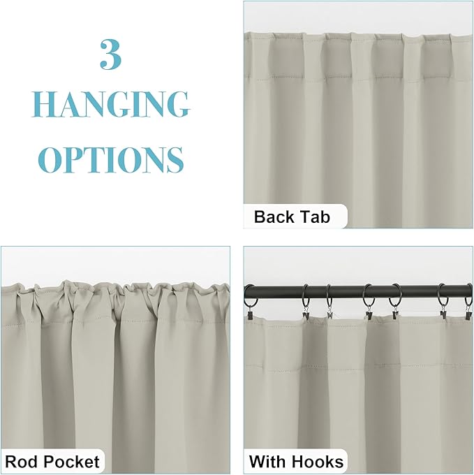 RYB HOME Blackout Curtains for Bedroom, Window Shades Thermal Insulating Privacy Drapes for Living Room Classroom Kitchen Bathroom Dining, Wide 42 x Long 45 inch, Natural 2 Panels