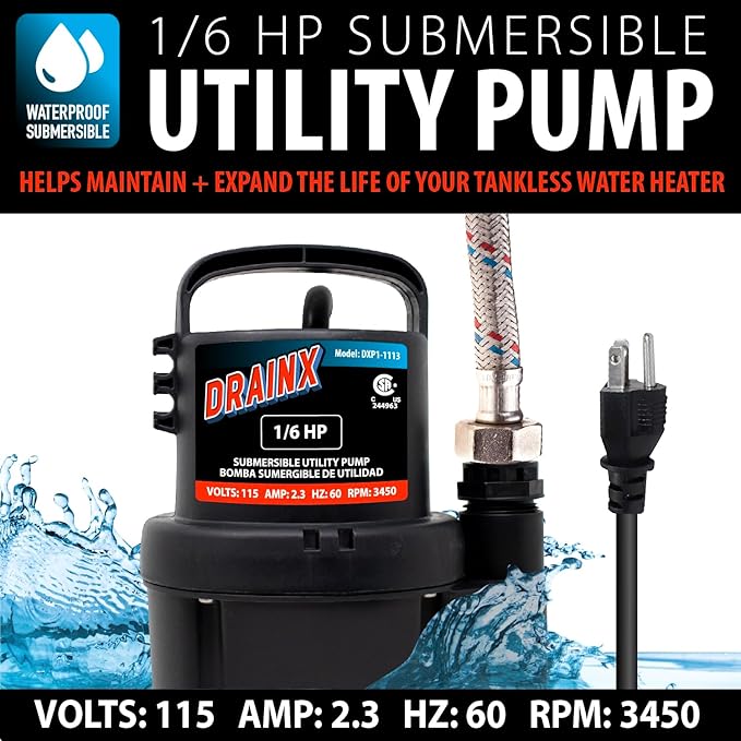 DrainX Tankless Water Heater Flushing Kit Includes Pump, Hoses, Bucket, Maintenance Log, and Replacement Filter for Rinnai Systems – Just Add Vinegar or our Own Descaler