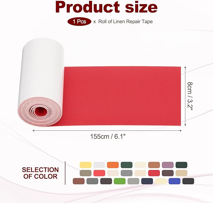 PATIKIL Leather Patches Tape for Furniture, 3.2 x 61 Inch Self Adhesive Vinyl Leather Repair Kit Cover Sheet for Couch, Sofa, Car Seats, Office Chair, Chinese Red