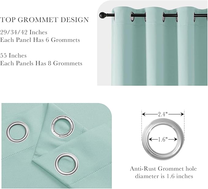 PONY DANCE Aqua Blackout Curtains 80 inch Long 2 Panels Set, Thermal Insulated Solid Grommet Closet Curtains for Bedroom Closet Door, Temporary Doorway Cover Room Divider Drapes, W 55" x L 80"