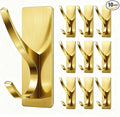 10 Pack Self Adhesive Coat Hooks for Hanging, Heavy Duty Stainless Double Wall Hook for Towel, Backpack, Hat, Sturdy Metal Hanger for Bathroom, Bedroom, Door, Wall Mounted, Brushed Gold