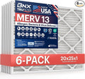 BNX TruFilter 20x25x1 Air Filter MERV 13 (6-Pack) - MADE IN USA - Electrostatic Pleated Air Conditioner HVAC AC Furnace Filters for Allergies, Pollen, Mold, Bacteria, Smoke, Allergen, MPR 1900 FPR 10