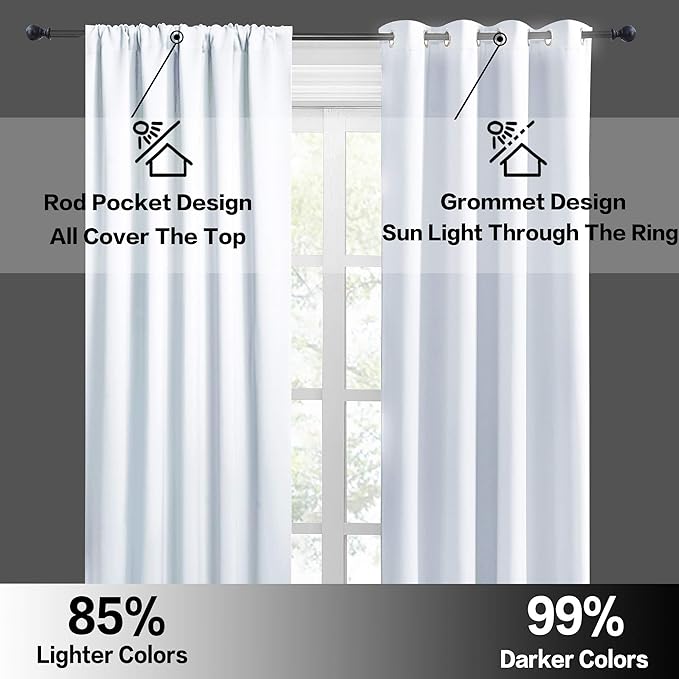 RYB HOME Short Curtains for Living Room Blackout Portable Blinds Shades for Bedroom Bathroom Basement Garage RV Camper Windows, 34 inches Width x 36 inches Length, Grayish White, 2 Pcs