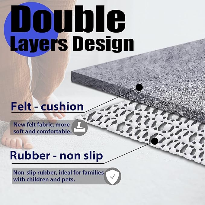 Non Slip Rug Pad Grippers - 3x5, 1/4" Thick, Felt + Rubber Double Layers Area Carpet Mat Tap, Provides Protection and Cushioning for Hardwood or Tile Floors