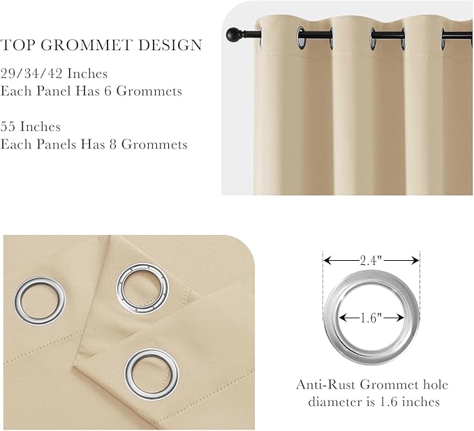 PONY DANCE Blackout Curtains for Bedroom 72 Inch Length 2 Panels Set, Privacy Thermal Insulated Room Darkening Grommet Drapes for Living Room Window, W34 x L72 Inch, Biscotti Beige