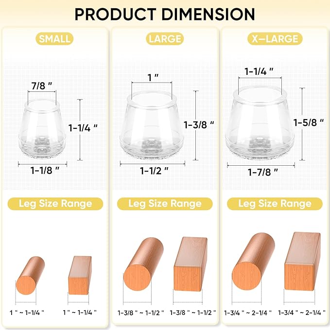 BALEINE 16 Pack Silicone Chair Leg Floor Protectors, Stool Leg Protectors Cap, Non-Slip Chair Leg Caps for Hardwood Floors (Clear & Small, 16 Pack)