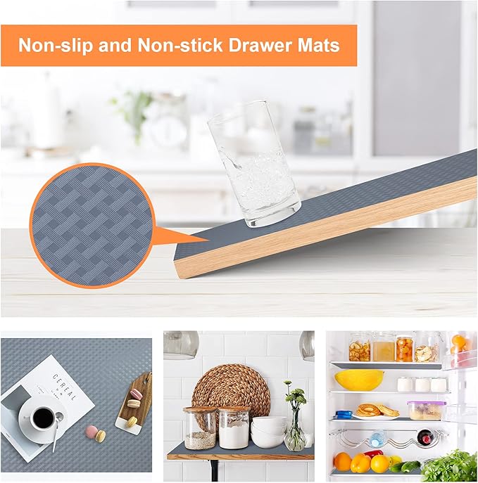 Shelf Liners for Kitchen Cabinets Non Adhesive Drawer Liner EVA Material Cupboard Mat Waterproof Refrigerator Mats Washable Fridge Liner for Cupboard and Desks Shelf Liner 23.6 x 393.7 Inches