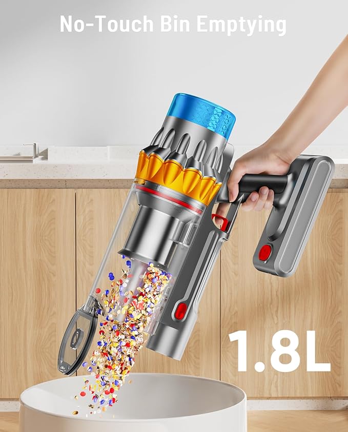 Cordless Vacuum Cleaner, 600W 50KPA 65Min Powerful Vacuum Cleaners for Home, Self-Standing Stick Vacuum Cordless Rechargeable/ Anti-Tangle/OLED Screen/1.8L Cup for Home Pet Hair/Carpet/Hardwood Floor