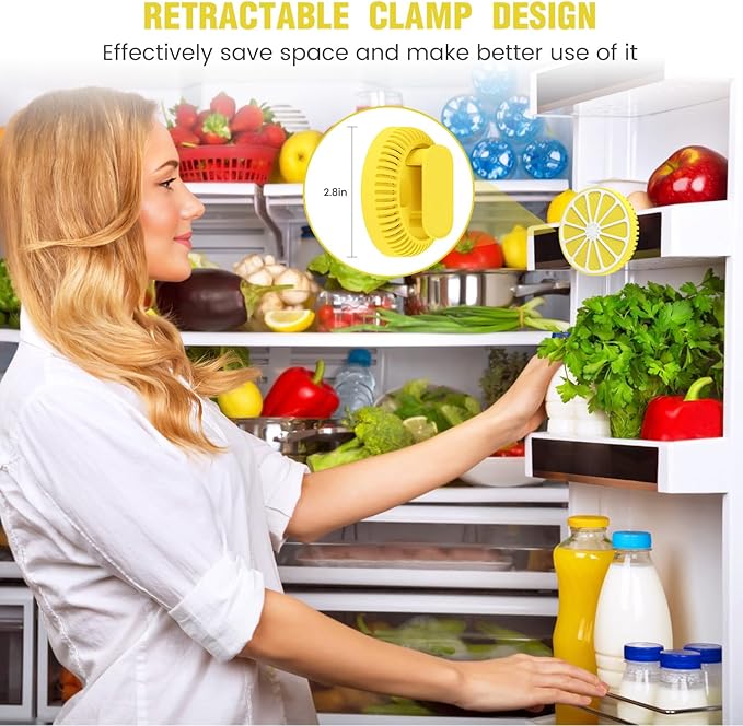 Refrigerator Deodorizer with AOP-KF Solid Alkali Technology, 2 Years Long-Lasting Fresh Odor Eliminator for Fridge, Kitchen, Apartment, Closet & Small Spaces, Lemon Design & Adjustable Clip (3 Packs)