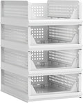 Proarea 4 Pack Stackable Plastic Storage Basket Closet Organizer Bin Foldable Clothes Organizer Storage Drawer Shelf Container for Living Room Bathroom Kitchen Office (4S)