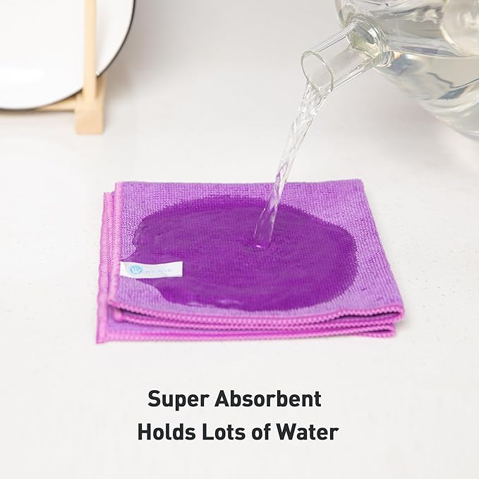 Purple Microfiber Cleaning Cloth, Ultra Soft Absorbent Microfiber Cleaning Rags for Housekeeping Cleaning Supplies, Lint Free Reusable Cleaning Cloths for House Washable, Pack of 12
