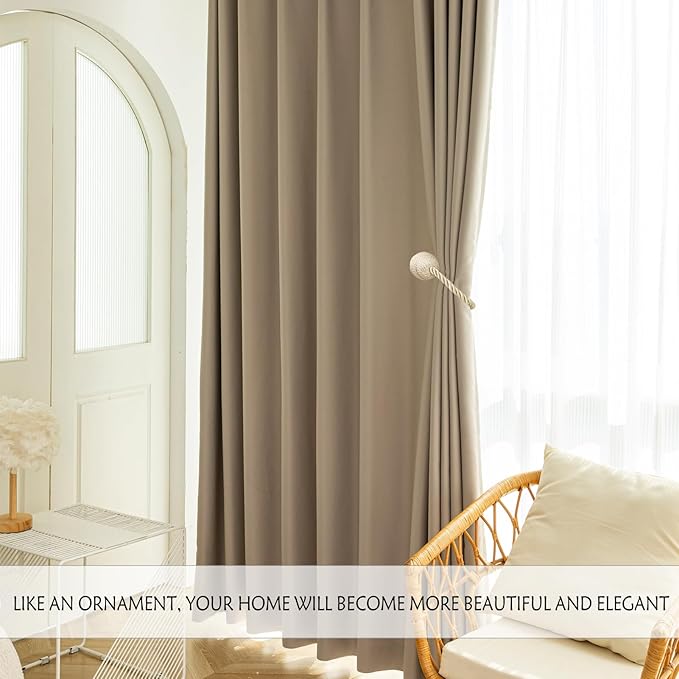 Magnetic Curtain Tiebacks Rope Curtain Tie Backs for Curtains 4 Pack Curtain Holders for Drapes Decorative Window Curtain Holdbacks, Beige