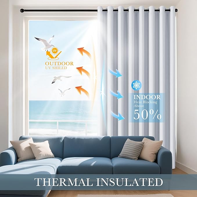 PONY DANCE Greyish White Blackout Curtains for Bedroom 63 Inch Length 2 Panels Set, Thermal Insulated Energy Saving Grommet Top Window Treatment Drapes for Living Room, W34 x L63 Inch