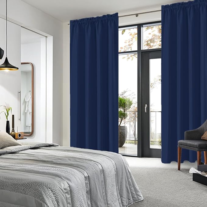 DWCN Navy Blue Blackout Curtains for Living Room 84 Inch Length 2 Panels Set, Window Drapes Thermal Insulated Room Darkening Rod Pocket Curtains for Kids Boys Room (W42 x L84 Inch, Navy Blue)