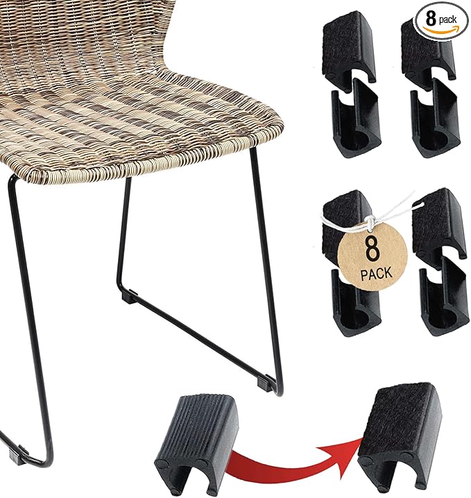 Rectangle U Shaped Chair Leg Tips Caps with Felt Pads,Furniture Feet Protector Slide Smoothly Glides No Scratches No Noise Protect Hardwood Floor,Fit 16mm(5/8inch) Diameter Tubular Leg (Black 8PCS)