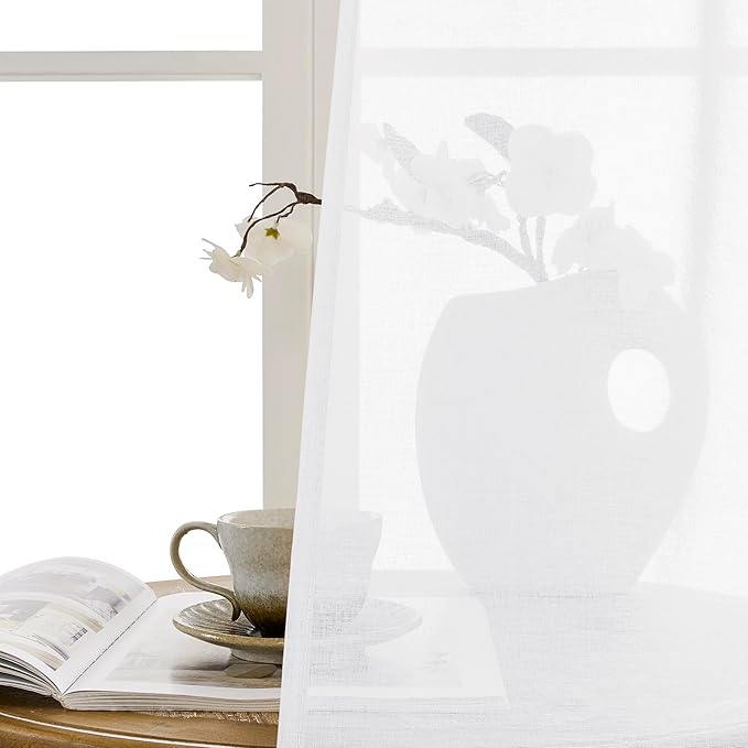 Tollpiz Sheer Door Curtains Closet Linen Textured Curtains Sheer Doorway Light Filtering Voile Rod French Door Pocket Curtain Patio Glass Door, 25 x 72 inches Long, White, Set of 1 Panel