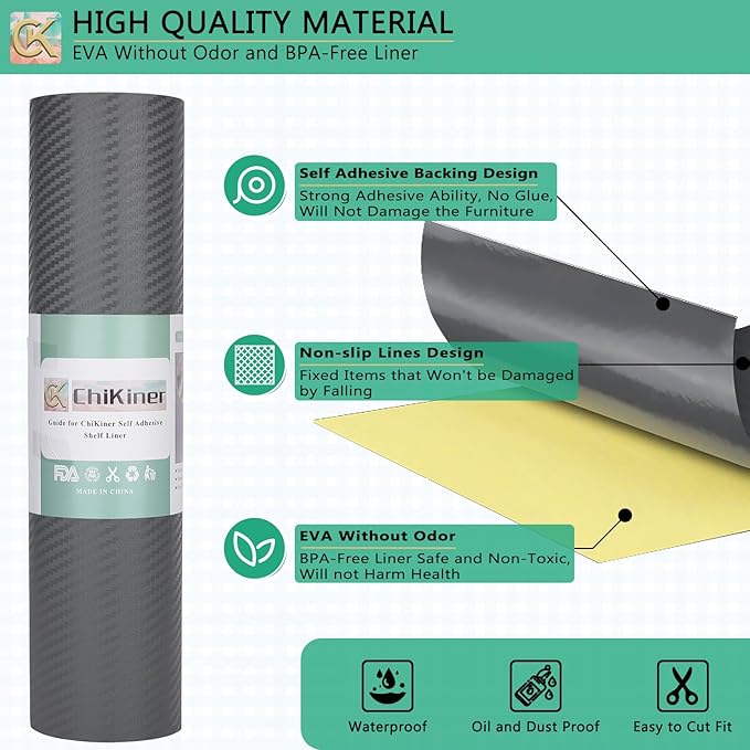 Self-Adhesive Shelf Liner Kitchen Liner, Waterproof Backed Paper Easy Peel and Stick Contact Liner Without Residue for Decor Your Desk Surface, Kitchen Countertops (Silver, 17.5 x 393.7 inches)