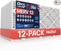 BNX 14x25x1 MERV 13 Air Filter 12 Pack - MADE IN USA - Electrostatic Pleated Air Conditioner HVAC AC Furnace Filters - Removes Pollen, Mold, Bacteria