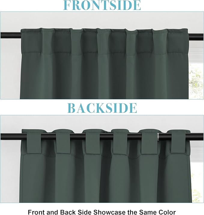 RYB HOME Blackout Curtains 45 inches Long - Thermal Insulated Privacy Solar Drapes for Kids Bedroom Cafe Bathroom, 42 inch Width x 45 inch Length, Dark Green, 2 Panels