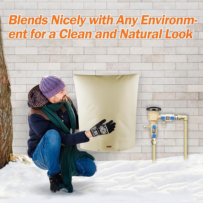 TOHONFOO Backflow Preventer Pipe Insulation Cover (5°F) - Irrigation Sprinkler Valve Insulated Pouch - Water Well Pump Cover - Sturdy 5 Layers for Winter Freeze Protection, 28" W x 36" H, Beige