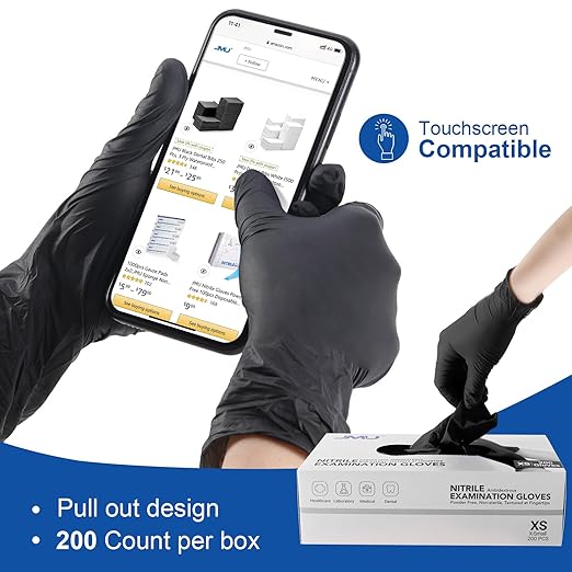 JMU Black Nitrile Gloves XL, 3.5Mil Disposable Nitrile Exam Gloves Latex Free Powder Free, 4000 Pcs