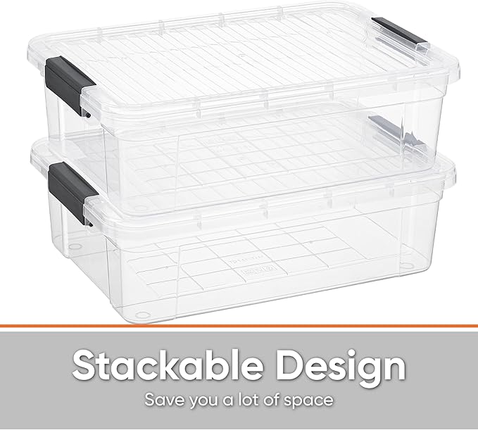 Superio Storage Bins with Lids, Clear Plastic Containers for Organizing, Stackable Totes, BPA Free, Odor Free, Organizer Boxes for Home, and Dorm (2 Pack, 13.7 Qt)