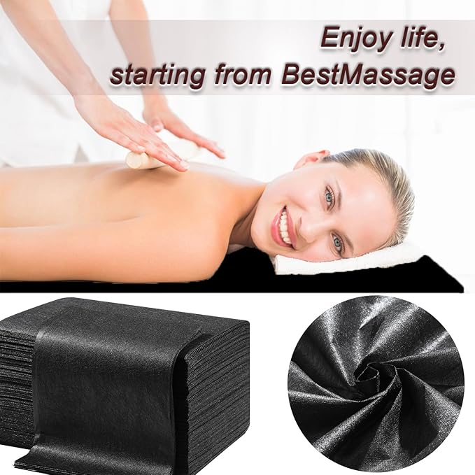 Disposable Bed Sheets 50 Pcs 31" x 71" Massage Table Sheets Non Woven Fabric SPA Bed Cover Breathable for Massage Beauty Tattoos（Black）