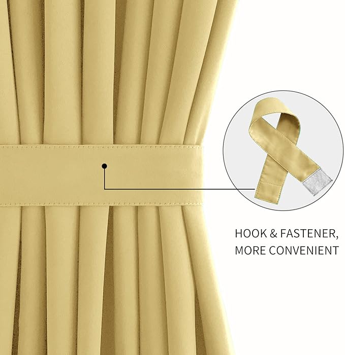 DWCN French Door Curtains – Rod Pocket Thermal Blackout Curtain for Doors with Glass Window, Kitchen and Patio Doors for Privacy, 36 X 72 Inches Long, 1 Curtain Panel with Tieback,Light Yellow