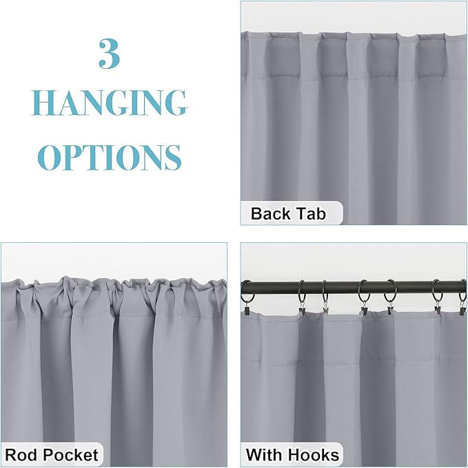 RYB HOME Blackout Curtains & Drapes - Light Block Thermal Insulated Privacy Window Covering for Bedroom Living Room Office, W 42 x L 54 inch, Silver Grey, 2 Panels