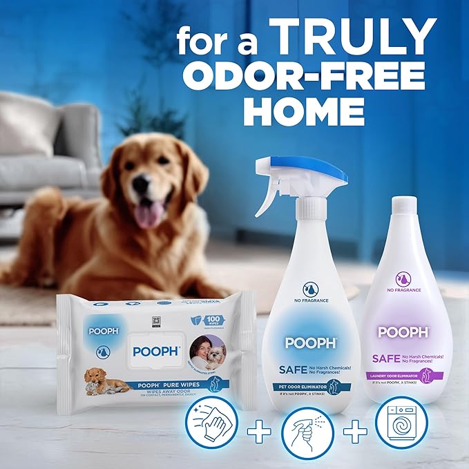 POOPH® Pet Odor Eliminator – 32 fl oz Bottle – Organic, NO Fragrances, NO Harsh Chemicals – Fast, Safe and Effective, Works On-Contact! For Home, Auto, Upholstery, Furniture – Safe for Pets & People