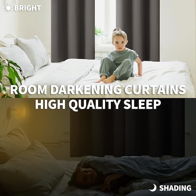 BGment Short Blackout Curtains 48 Inches Length - Rod Pocket Thermal Insulated Room Darkening Window Drapes for Kitchen Bedroom Bathroom, Grey, 2 Panels, 42 x 48 Inch