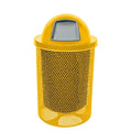 COATEDOUTDOORFURNITURE Coated Outdoor Furniture 32-Gallon Heavy-Duty Punched Steel Round Trash Receptacle, Commercial Outdoor Waste Bin with Liner & Dome Lid – Made in America (Textured Yellow)