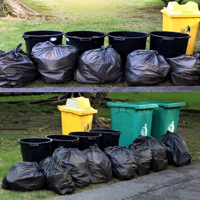 8-10 Gallon Trash Bags, 300 Count Black Garbage bags, Multi-purpose Trash Can Bin Liners for Bathroom, Office, Industrial, Commercial, Janitorial, Municipal, Recycling