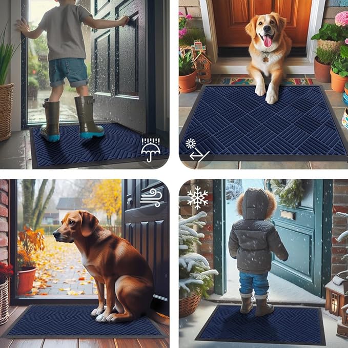 Smiry Front Door Mat Outside Entrance, Heavy Duty Outdoor Indoor Natural Rubber Doormat, Non Slip, Trap Dirt and Moisture, Easy Clean, Low Profile Patio Porch Entryway Mat, 71x23, Navy Blue