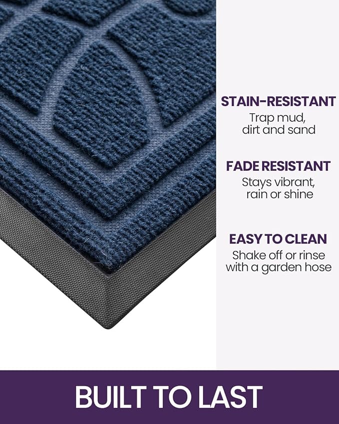 DEXI Front Door Mat Outside Entrance, Heavy Duty Non Slip Low Profile Doormat for Entryway, Trap Dirt and Moisture Welcome Mats, Easy Clean, Patio, Garage, 4x2, Blue