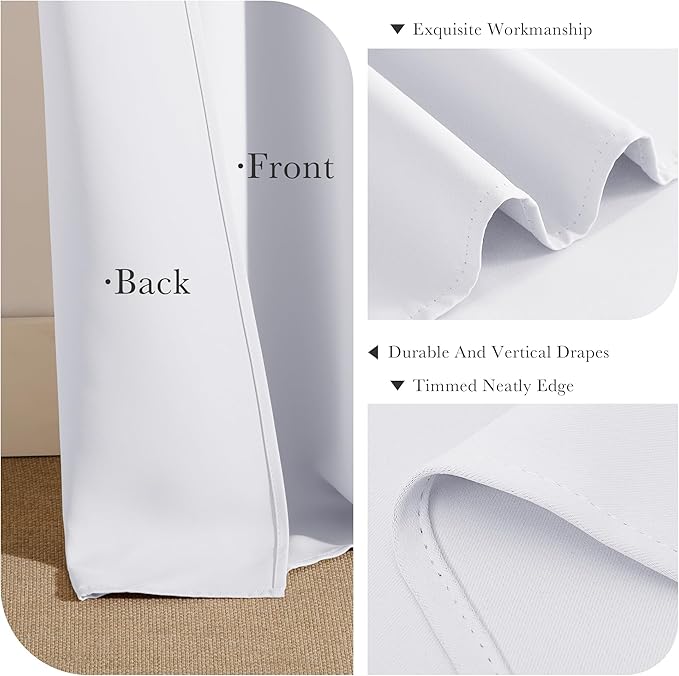 PONY DANCE Room Darkening Window Curtain Tiers, Kitchen/Bathroom/Kids Bedroom Decor Thermal Insulated Window Treatment Short Curtain, Pure White, 34W by 36L inches, 2 Panels