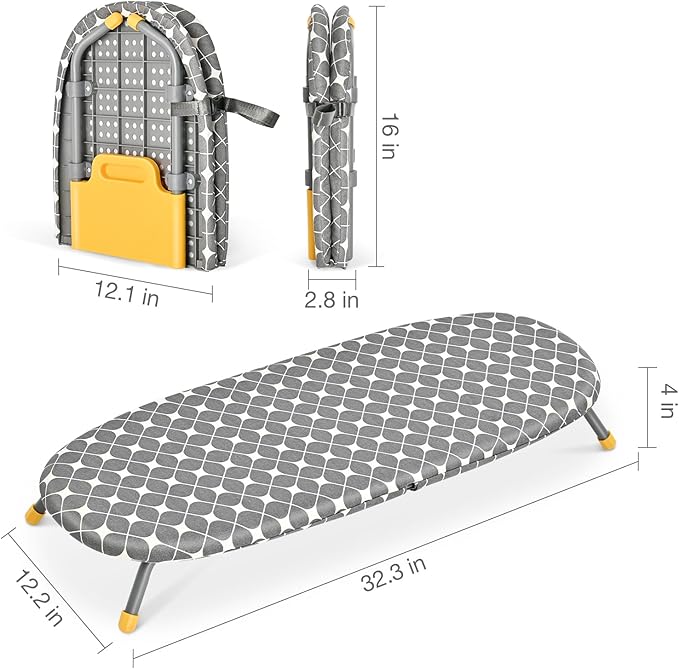 APEXCHASER Foldable Ironing Board, Tabletop Small Board with Heat Resistant Covers, Portable Folding Mini Non-Slip Feet for Home, Laundry Rooms, Dorms, Travel Use, Yellow