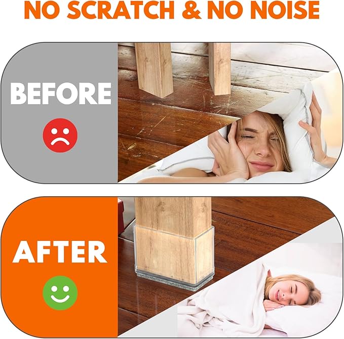 Rectangle Chair Leg Protectors for Hardwood Floors,16 PCS Silicone Covers to Protect Wood Tile Floors Felt Pads Furniture Leg Caps Reduce Noise. Easy to Move. (Clear,1.5 x 1.75 Inch, Rectangular)