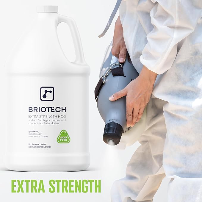 BRIOTECH Extra Strength HOCl Cleaner, 500 PPM Hypochlorous Acid Concentrate, ULV Foggers & Humidifiers, Professional Deodorizer for Dental, Offices, Schools, Homes, Peroxide Free, 32 fl oz (2 Pack)
