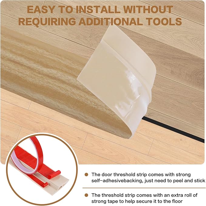 Floor Transition Strip Vinyl Door Threshold Ramp Self Adhesive Carpet Edging Strip Doorway Edge Trim, Overlap Edge Reducer for Laminate Carpet, Floor, Tile (Light Yellow Grain, 2/5" to 3/5", 3.3Ft)
