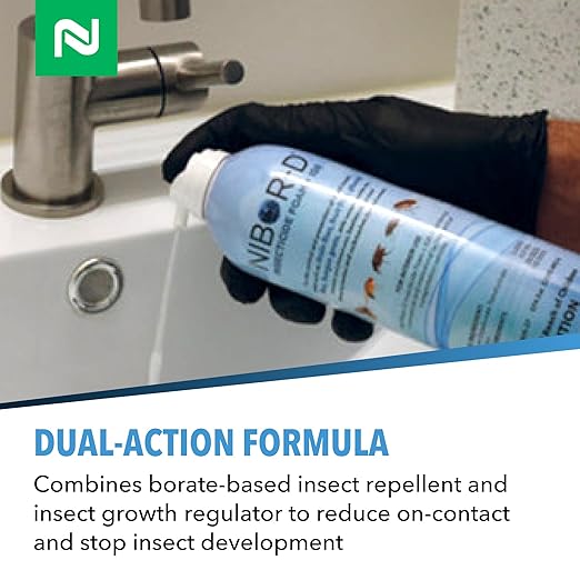 Nibor-D Insecticide Foam with IGR, Ready-to-Use for Fly and Cockroach Control, 360 Degree Application, Includes 17" Hose (1 Pack, 21 oz Can)