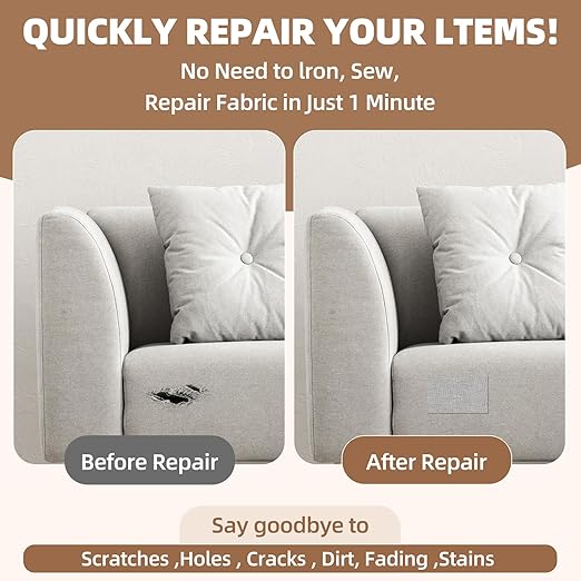 Fabric Repair Patch, 17X79 Inch Fabric Large Repair Tape, Self-Adhesive Patches for Furniture, Sofa, Car Interior, Shoes, Hand Bag, Clothing (White, 17X79 Inch)