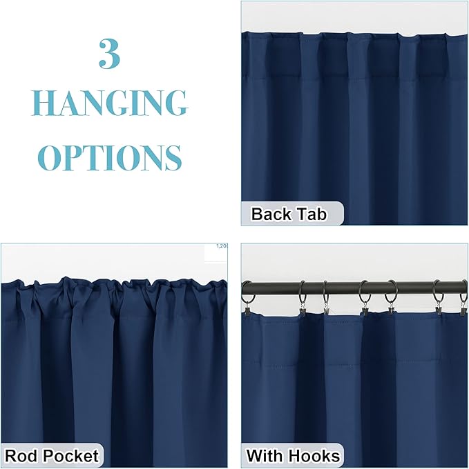 RYB HOME Bathroom Curtains Blackout - Thermal Insulating Privacy Small Window Curtains Short for Bedroom Basement Kitchen Kids Nursery Cabinet, Wide 42 x Long 30 inches, 2 Panels, Navy Blue