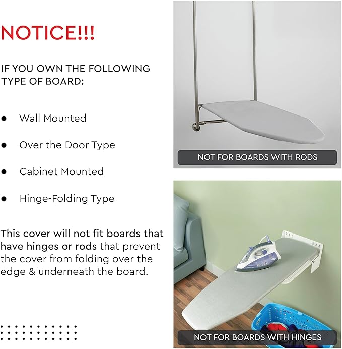 Encasa XO Ironing Board Cover and Pad 28"x12" - Thick 3mm Felt Padding, Drawstring Tightening & Lock, Easy Fit, Scorch & Stain Resistant, Fits Mini Ironing Board - White Tiles