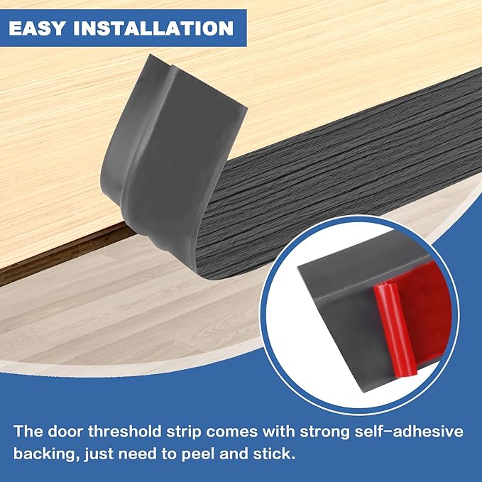 Vinyl Door Threshold Flooring Transition Strip Self Adhesive Carpet Edging Strip for Laminate Doorway Edge Threshold from 1/5" to 2/5" (Dark Gray Wood Grain, 6.6 Ft)