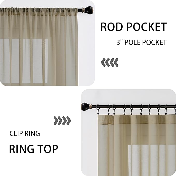 Tollpiz Sheer Door Curtains Closet Linen Textured Curtain Sheers Doorway Light Filtering Voile French Door Rod Pocket Curtains Patio Glass Door, 54 x 63 inches Long, Taos Taupe, Set of 1 Panel