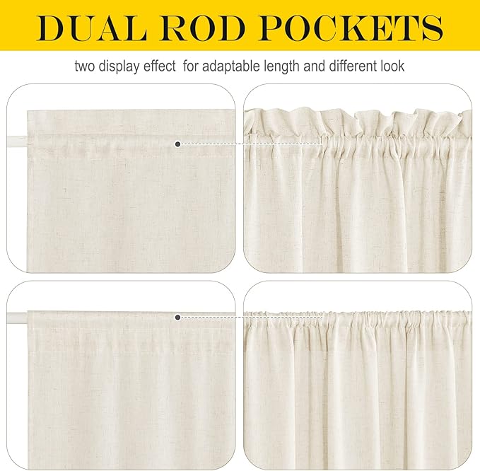 NICETOWN Door Window Curtains 80 inch Length, Farmhouse Linen Textured Front Back Door Curtains for Doorways/Entryway/Garage with Gather Tieback, 26 Inch Wide, 1 Panel, Natural